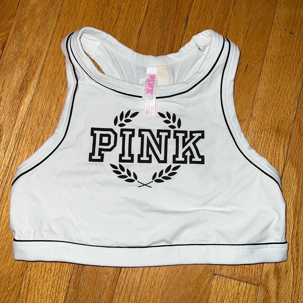 VS PINK White High Cut Unlined Sports Bra Top M